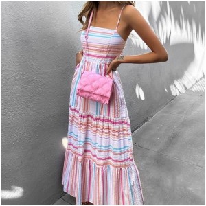 Women Striped Print Boho Dress