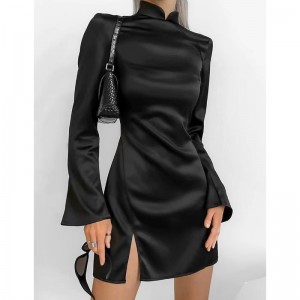 New style stand collar slim long sleeve open back short dress