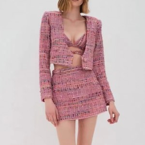 Retro temperament small fragrance suit tweed slim skirt suit